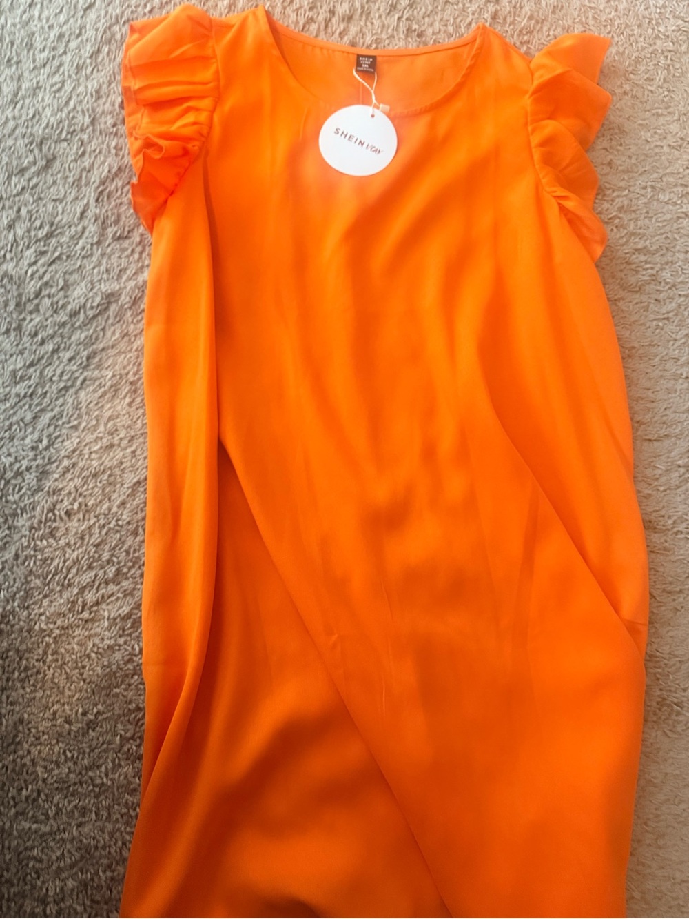 SHEIN Bright Orange Ruffle Sleeve Shift Dress